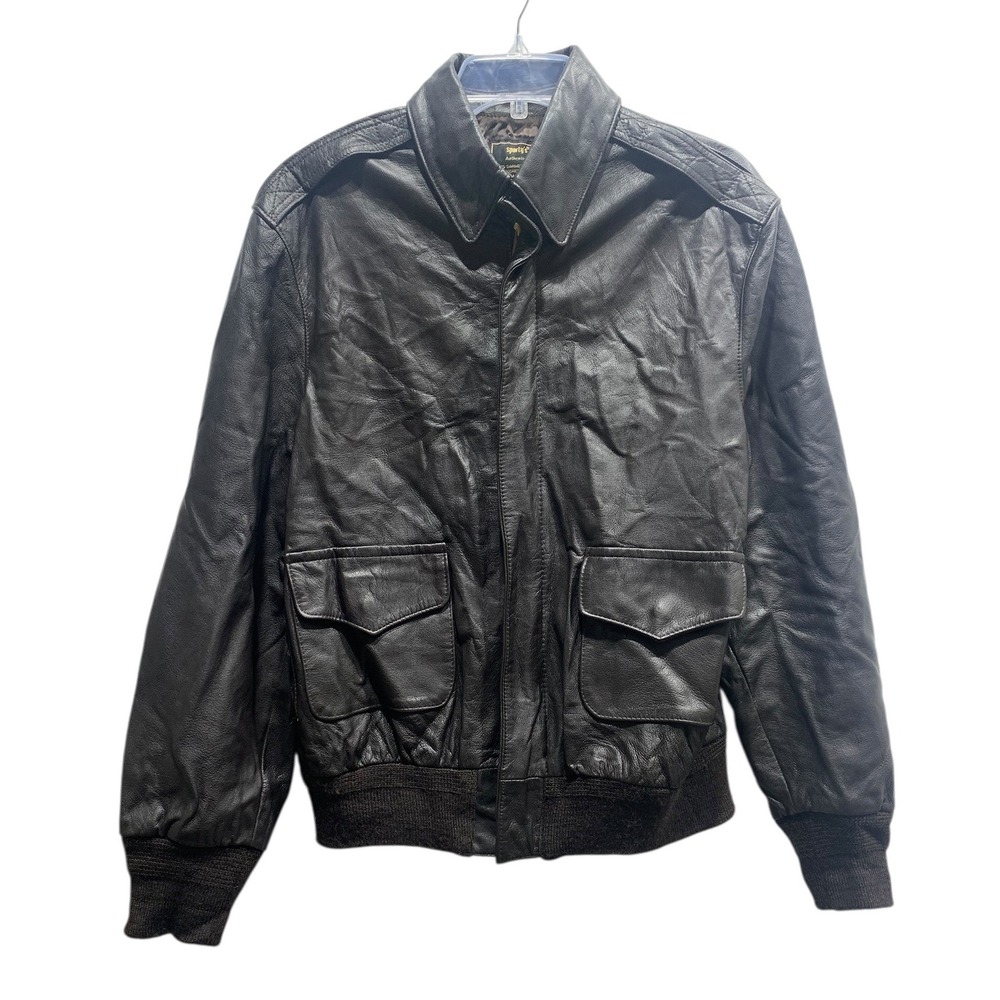 Vtg Sportys Pilot Shop A-2 Leather Bomber Brown Goatskin Flight Jacket 42-L